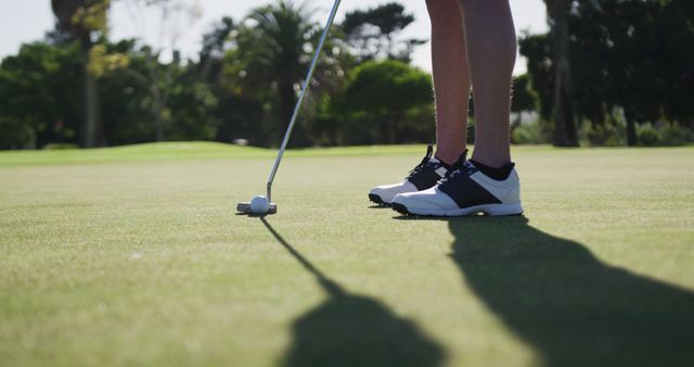 Close-Up of Golfer Putting on Sunny Day - Download Free Stock Images Pikwizard.com