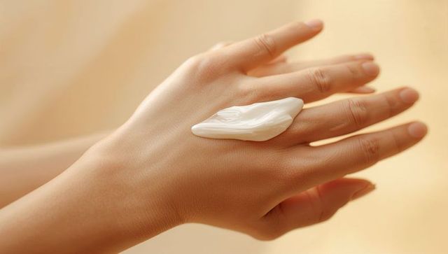 Applying moisturizing cream on woman's hand for hydration and glow and nail care