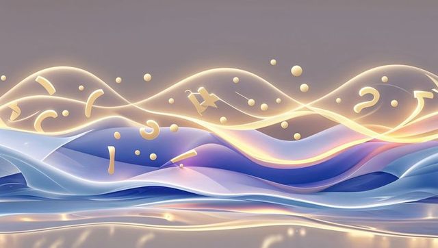 Futuristic digital wave pattern with gold ribbons and spheres