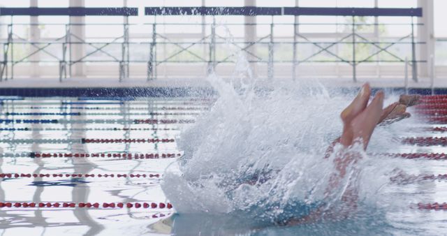 Swimmer Splashing in Pool During Competitive Swim - Download Free Stock Images Pikwizard.com