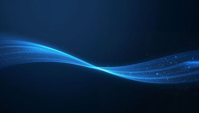 Luminous cyan wave flowing across dark digital background with particle mesh glow and trail