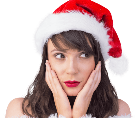 Surprised Woman in Santa Hat with Notable Expression, Transparent Background
