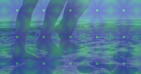 Abstracted Beach Walk with Surreal Overlay and Waves