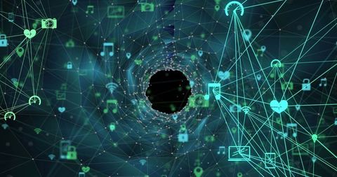 Digital networking and connectivity with modern tech icons