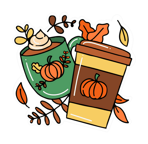 Seasonal transparent sticker of autumn pumpkin drinks
