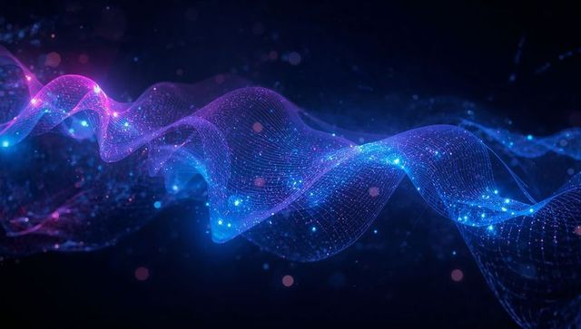 Futuristic Digital Wave with Glowing Particles in Cyberspace