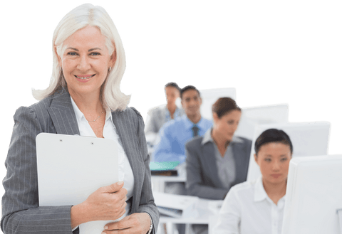 Smiling Businesswoman Leading Diverse Team Transparent Background