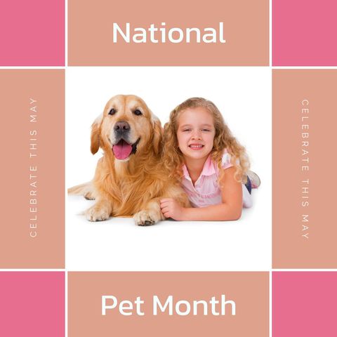 caucasian girl with golden retriever for national pet month awareness - Download Free Stock Templates Pikwizard.com
