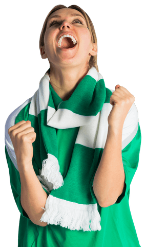 ecstatic football fan cheering in green and white scarf on transparent background - Download Free Stock Videos Pikwizard.com