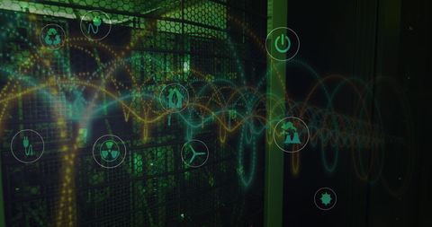 Digital Network Security Icons on Data Centre Servers - Download Free Stock Images Pikwizard.com