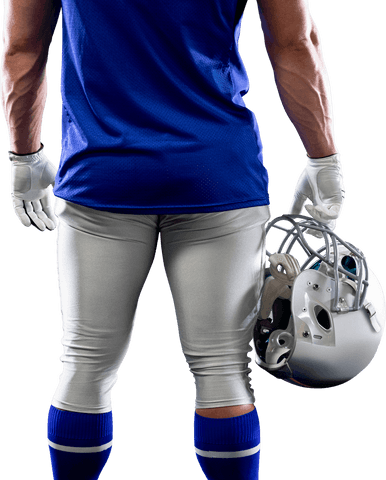 Transparent american football player holding helmet
