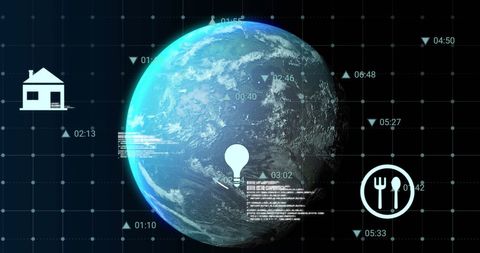 Digital Interface with Data Icons Over Globe Technology - Download Free Stock Images Pikwizard.com