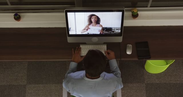 Worker Having Remote Meeting Through Video Call on Computer Screen - Download Free Stock Images Pikwizard.com