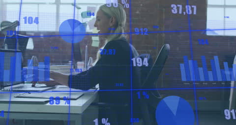Business Team in Modern Office with Data Analytics Overlay