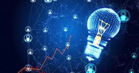 Virtual Network of Connections with Lightbulb and Graphs - Download Free Stock Images Pikwizard.com