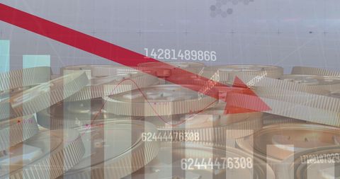 Stock Market Crisis Concept with Red Arrow and Coins