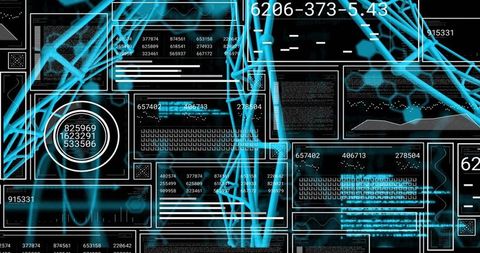 Cyan neural lattice weaving through futuristic hud panels with neon data dashboard
