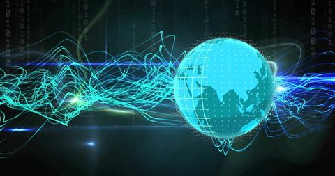 Digital Globe with Data Waves and Binary Code for Futuristic Connectivity - Download Free Stock Images Pikwizard.com