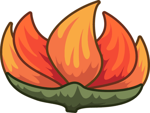 Vibrant stylized flame petal flower on transparent background