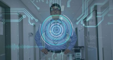 Business professional embracing futuristic digital transformation