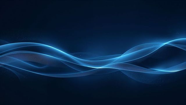 Flowing blue light ribbons weaving across dark navy digital canvas for wallpaper