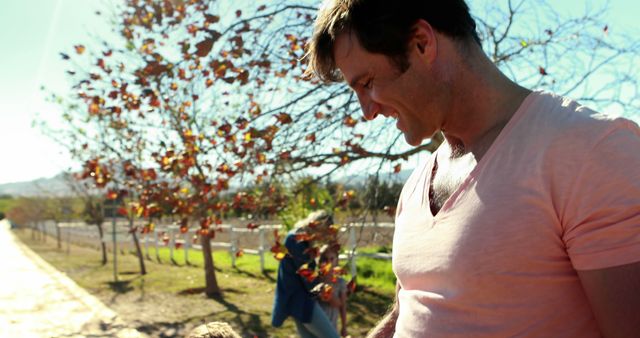 Man Enjoying Nature Walk on Sunny Day - Download Free Stock Images Pikwizard.com