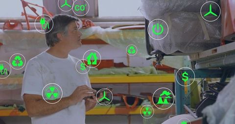 Technician Examining Inventory with Eco-friendly Visual Enhancements