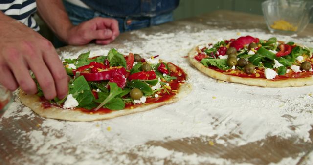 Close-Up of Two Homemade Vegetarian Pizzas Being Prepared - Download Free Stock Images Pikwizard.com