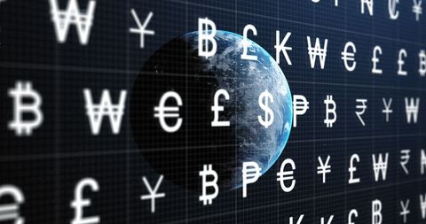 Global Economy and Currency Symbols Overlay on Earth - Download Free Stock Images Pikwizard.com