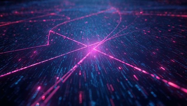 Futuristic Neon Pink Line Convergence on Digital Grid
