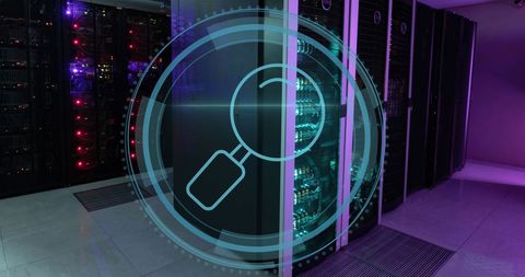 Magnifying Glass Icon Over Modern Server Room - Download Free Stock Images Pikwizard.com