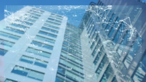 Futuristic Data Overlay on Modern City Building