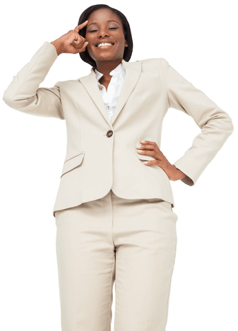 Smiling African American Businesswoman in Beige Suit, Transparent Background