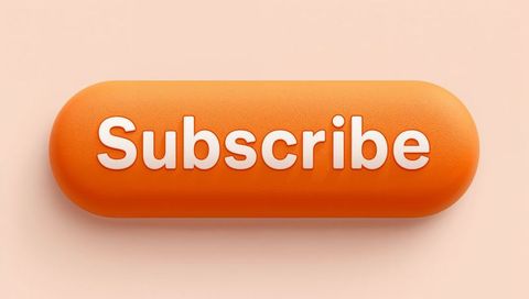 Orange subscribe button featuring embossed white text, soft drop shadow and matte finish