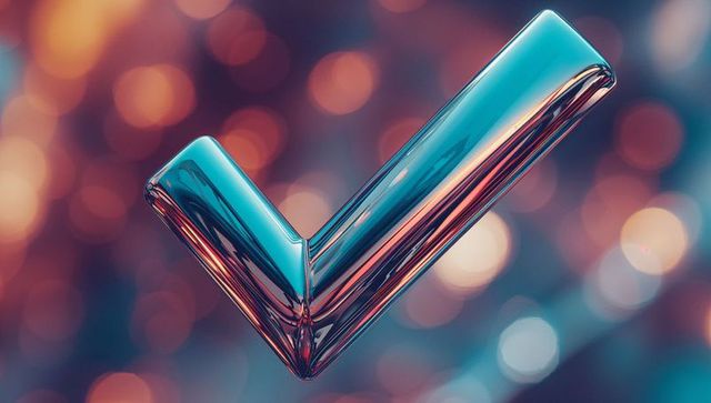 Futuristic Metallic Check Mark with Vibrant Bokeh