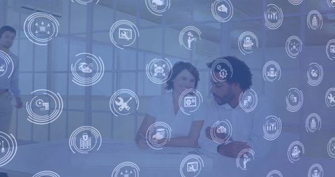 Diverse Business Professionals Collaborative Workspace Digital Icons Overlay - Download Free Stock Images Pikwizard.com