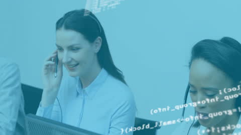 Diverse Professionals Engaged in Tech Support with Headsets