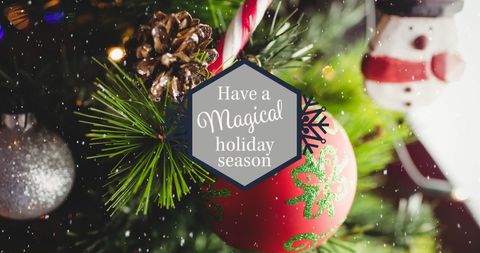 Festive Christmas Tree with Ornament and Holiday Greeting - Download Free Stock Images Pikwizard.com