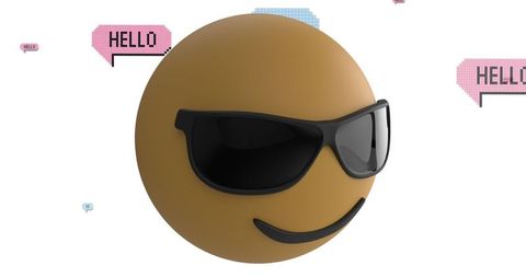 Cool emoji with sunglasses among social media icons
