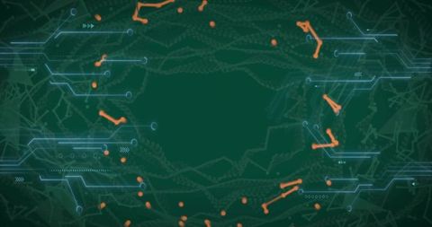 Futuristic Tech Network Background with Cyan Circuit Lines and Orange Nodes for UI Banners