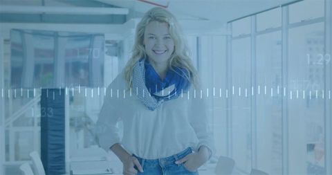 Businesswoman Interacting with Digital Financial Data in Modern Office