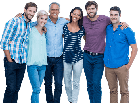 Diverse Group of Happy Friends Embracing, Transparent Background