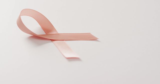 Image of a pink ribbon on a plain white background. The pink ribbon is widely recognized as the symbol for breast cancer awareness, representing support, hope, and solidarity for those affected by the disease. Useful for promoting health campaigns, awareness events, fundraisers, and medical informational materials.
