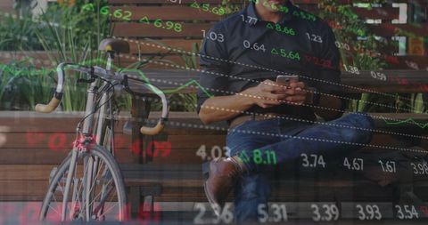 Businessman Analyzing Stock Market Data on Smartphone Vivid Overlay