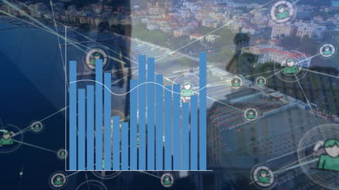 Futuristic Data Overlay on Cityscape for Digital Business Concepts
