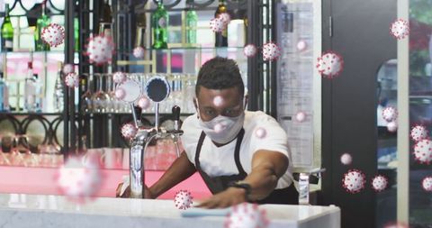Bartender Disinfecting Counter Amid Covid-19 Virus Illustrations