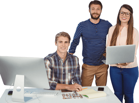 Transparent Background: Smiling Business Team Discussing with Laptop - Download Free Stock Videos Pikwizard.com