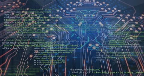 Holographic Circuit Board with Programming Code Overlay - Download Free Stock Images Pikwizard.com