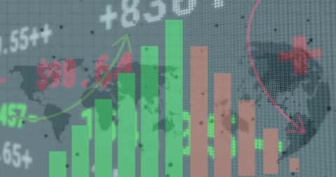 Global Financial Data Analytics with Interactive Bar Graphs and World Map - Download Free Stock Images Pikwizard.com