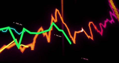 Neon Line Graphs Pulsing on Dark Dashboard for Financial Data Visualization and Trading Analytics